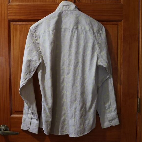 Nexo Yellow & Gray Casual Button-Down Shirt Tropical Hawaiian Palm Tree - Picture 9 of 12